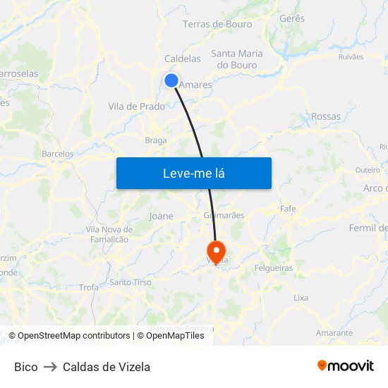 Bico to Caldas de Vizela map