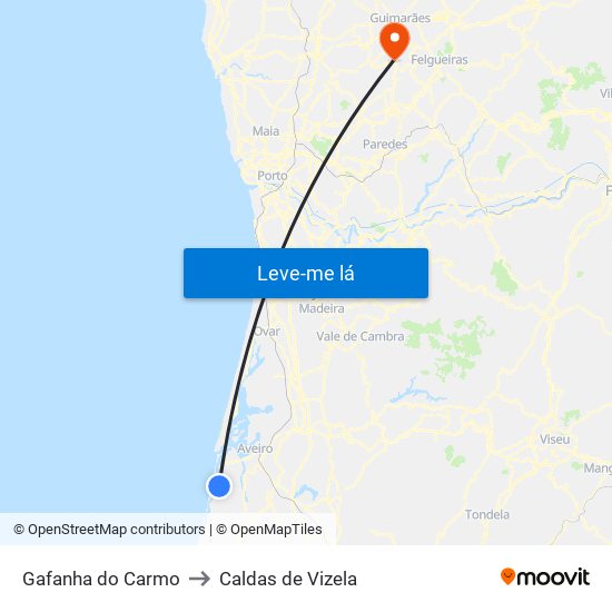 Gafanha do Carmo to Caldas de Vizela map