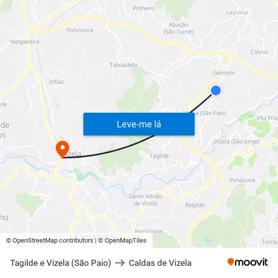 Tagilde e Vizela (São Paio) to Caldas de Vizela map