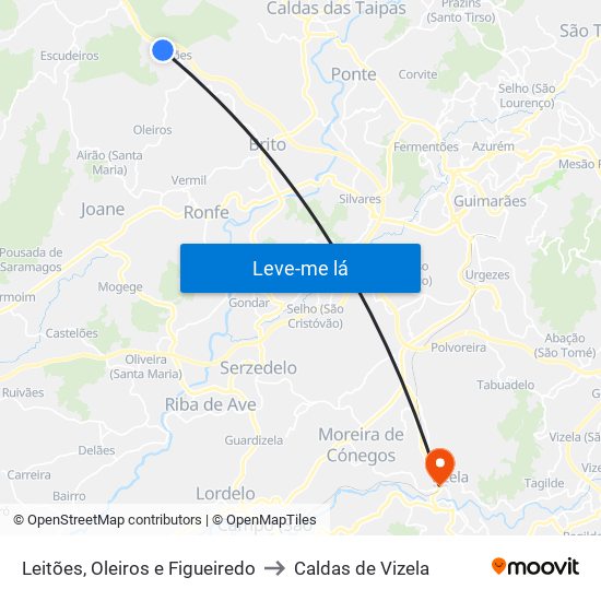 Leitões, Oleiros e Figueiredo to Caldas de Vizela map