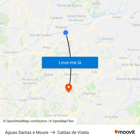 Águas Santas e Moure to Caldas de Vizela map
