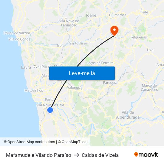 Mafamude e Vilar do Paraíso to Caldas de Vizela map