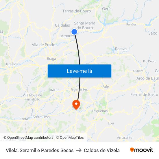 Vilela, Seramil e Paredes Secas to Caldas de Vizela map