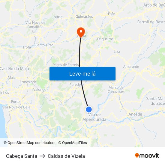 Cabeça Santa to Caldas de Vizela map