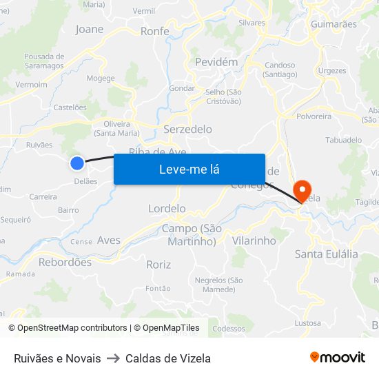Ruivães e Novais to Caldas de Vizela map