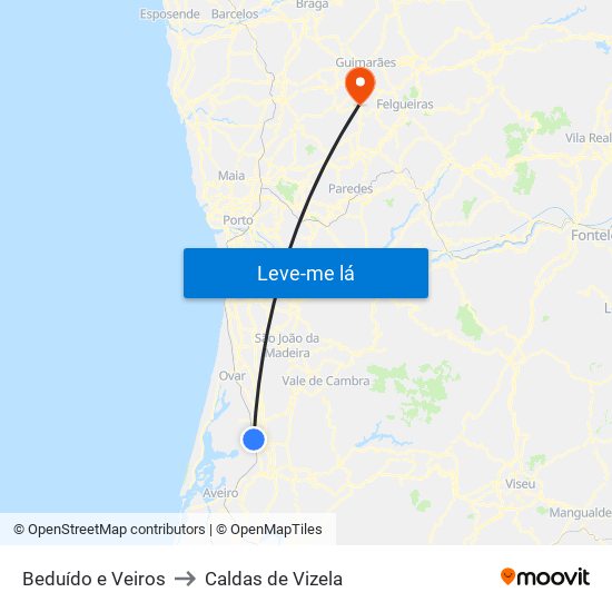 Beduído e Veiros to Caldas de Vizela map