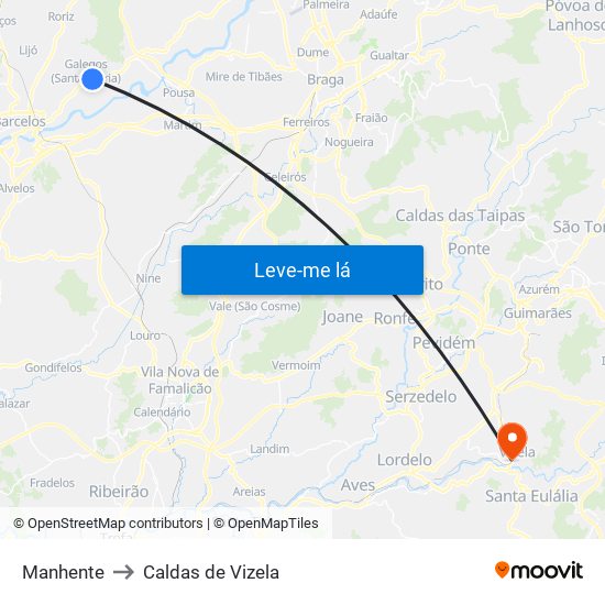 Manhente to Caldas de Vizela map