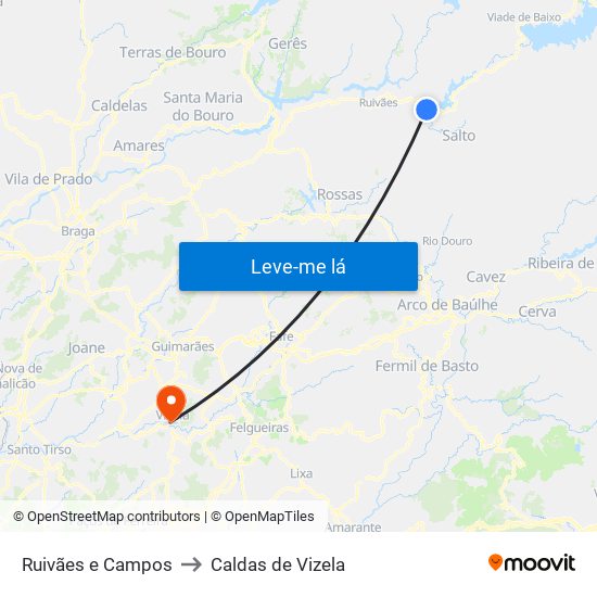 Ruivães e Campos to Caldas de Vizela map