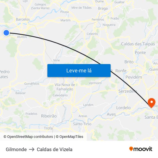 Gilmonde to Caldas de Vizela map