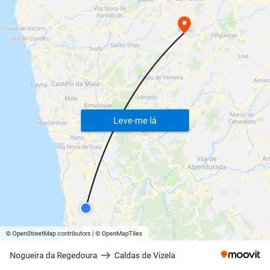 Nogueira da Regedoura to Caldas de Vizela map