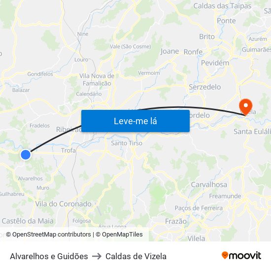 Alvarelhos e Guidões to Caldas de Vizela map