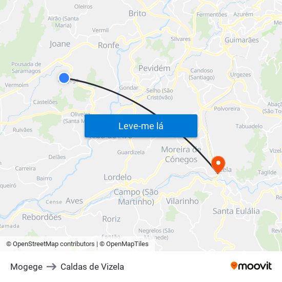 Mogege to Caldas de Vizela map