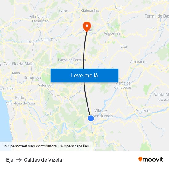 Eja to Caldas de Vizela map