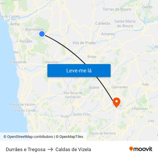 Durrães e Tregosa to Caldas de Vizela map