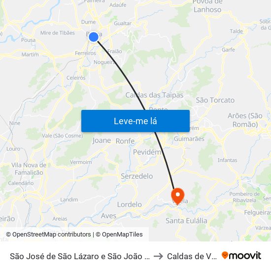 São José de São Lázaro e São João do Souto to Caldas de Vizela map