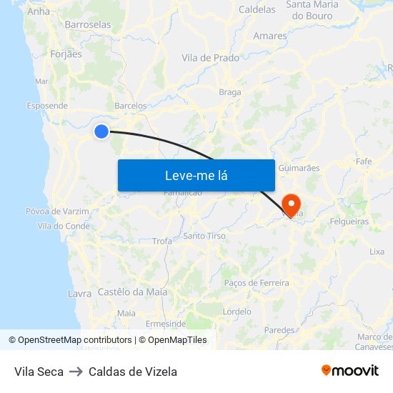 Vila Seca to Caldas de Vizela map