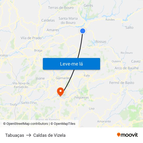 Tabuaças to Caldas de Vizela map