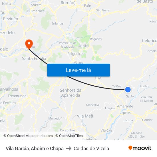Vila Garcia, Aboim e Chapa to Caldas de Vizela map