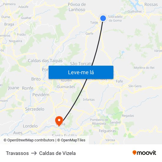 Travassos to Caldas de Vizela map