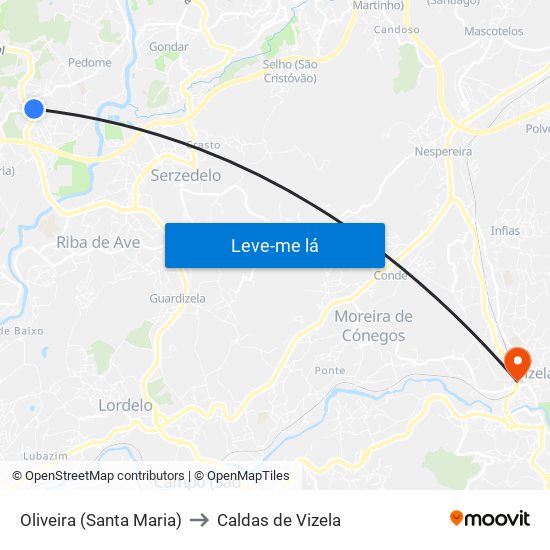 Oliveira (Santa Maria) to Caldas de Vizela map