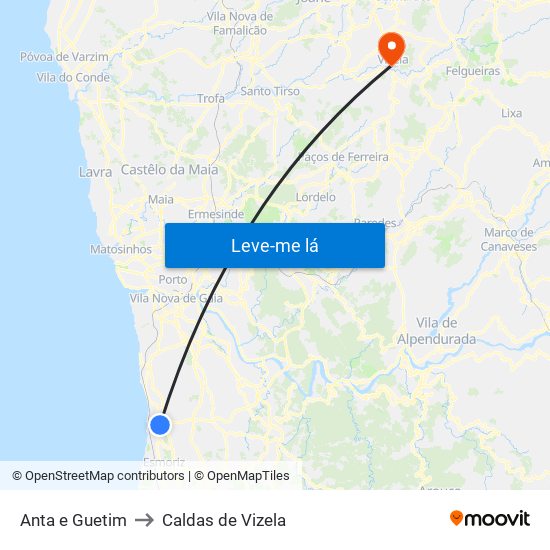 Anta e Guetim to Caldas de Vizela map