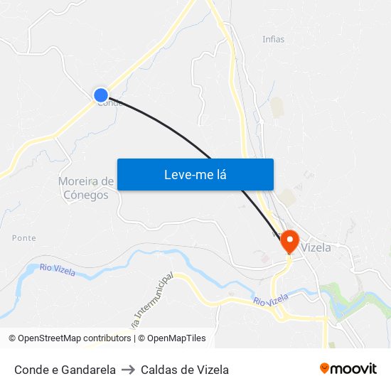 Conde e Gandarela to Caldas de Vizela map