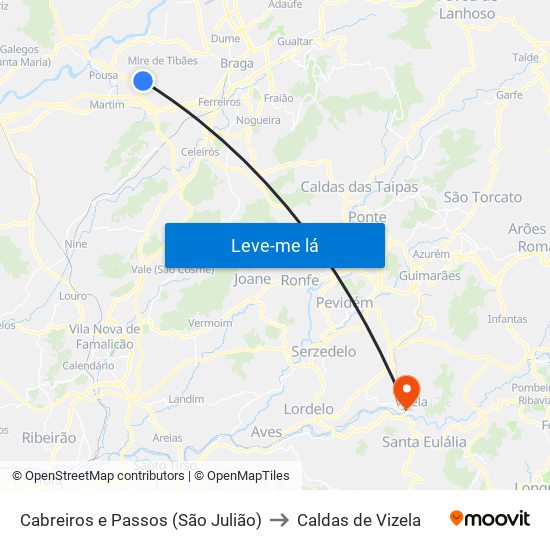 Cabreiros e Passos (São Julião) to Caldas de Vizela map