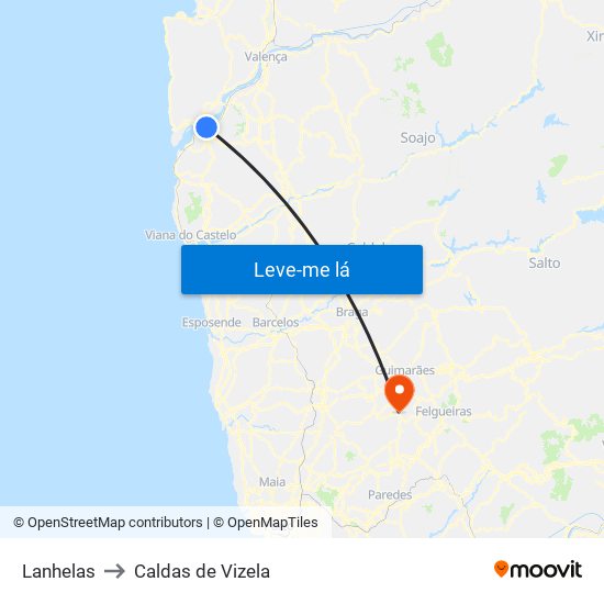 Lanhelas to Caldas de Vizela map