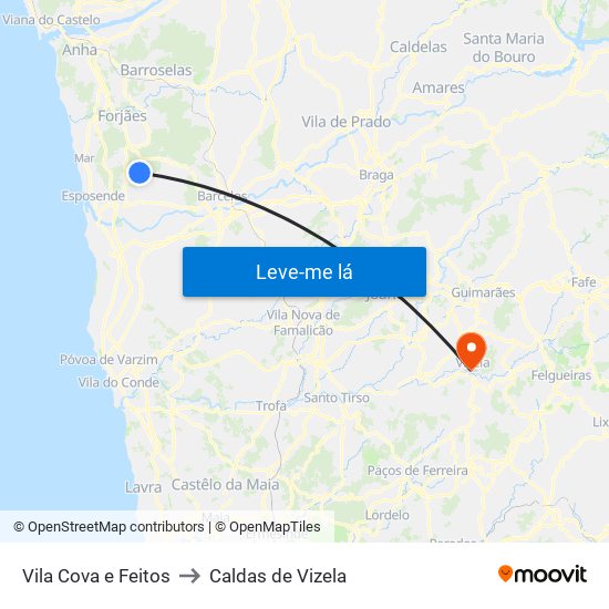 Vila Cova e Feitos to Caldas de Vizela map