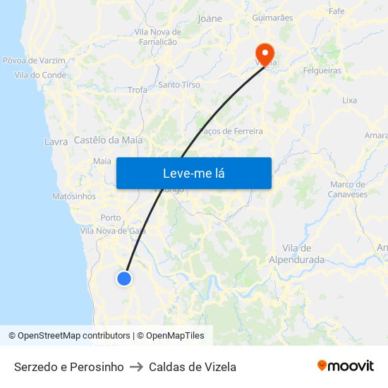 Serzedo e Perosinho to Caldas de Vizela map