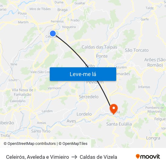 Celeirós, Aveleda e Vimieiro to Caldas de Vizela map