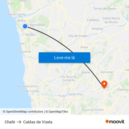 Chafé to Caldas de Vizela map