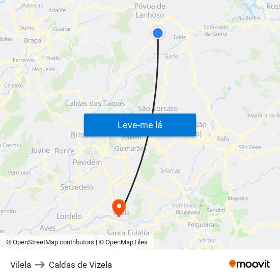 Vilela to Caldas de Vizela map