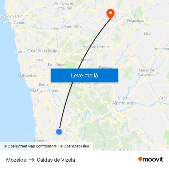 Mozelos to Caldas de Vizela map