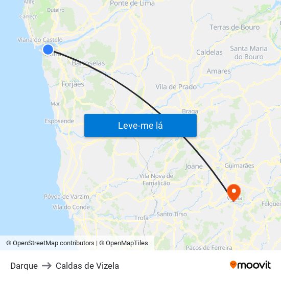 Darque to Caldas de Vizela map