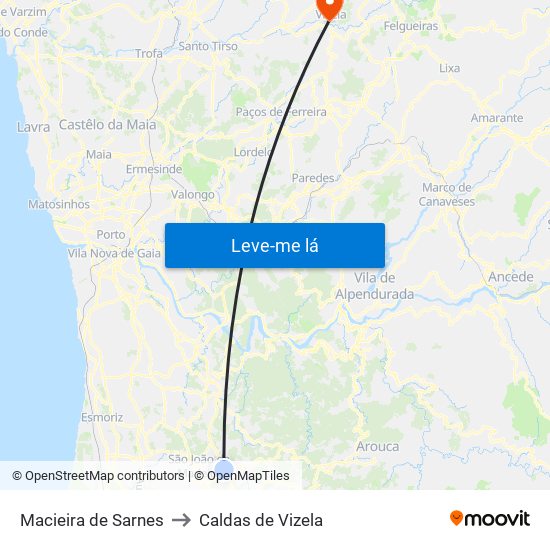 Macieira de Sarnes to Caldas de Vizela map