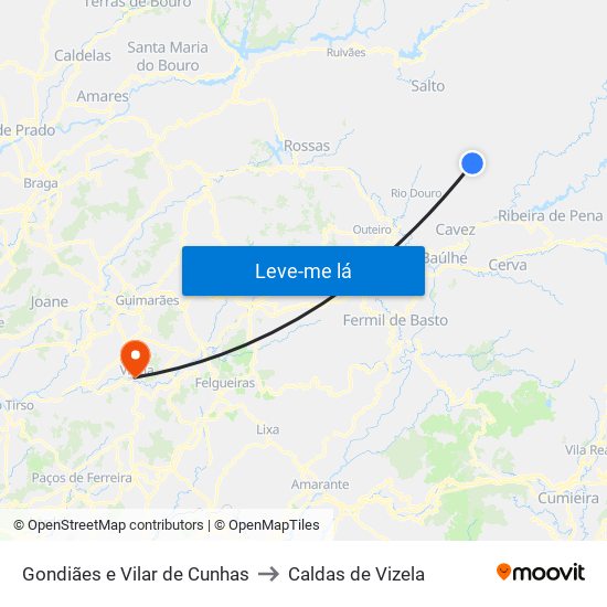 Gondiães e Vilar de Cunhas to Caldas de Vizela map