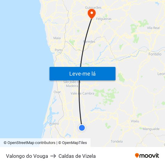 Valongo do Vouga to Caldas de Vizela map