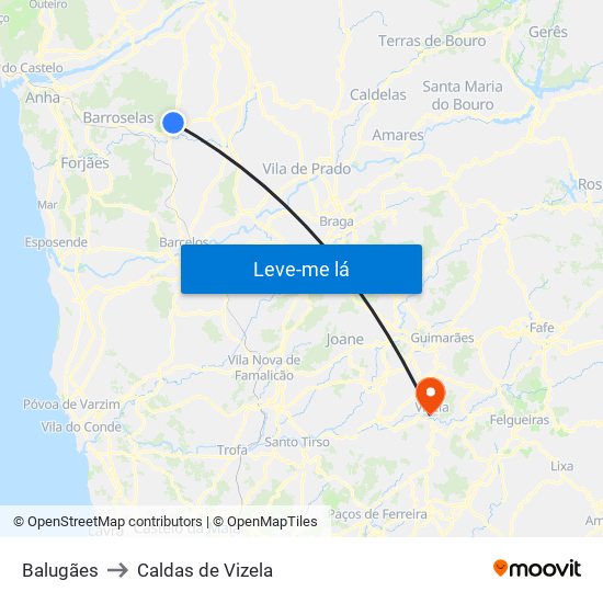 Balugães to Caldas de Vizela map