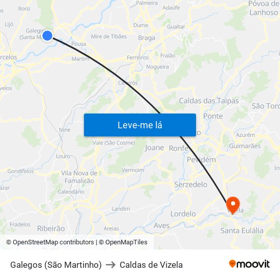 Galegos (São Martinho) to Caldas de Vizela map