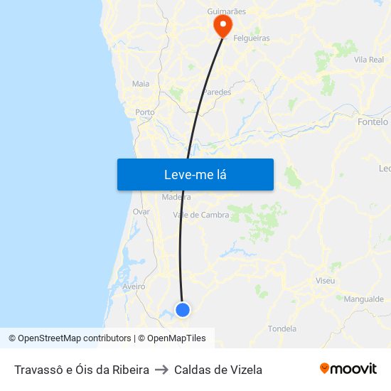 Travassô e Óis da Ribeira to Caldas de Vizela map