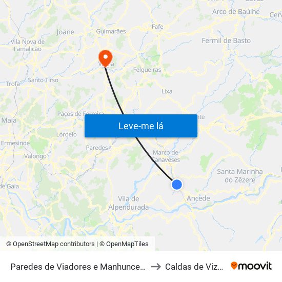 Paredes de Viadores e Manhuncelos to Caldas de Vizela map