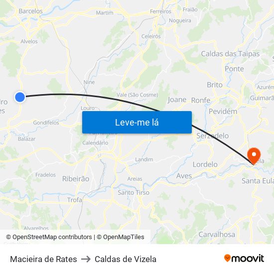 Macieira de Rates to Caldas de Vizela map