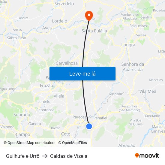 Guilhufe e Urrô to Caldas de Vizela map