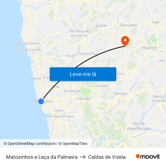 Matosinhos e Leça da Palmeira to Caldas de Vizela map