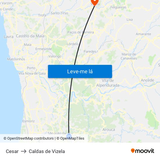 Cesar to Caldas de Vizela map