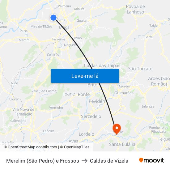 Merelim (São Pedro) e Frossos to Caldas de Vizela map