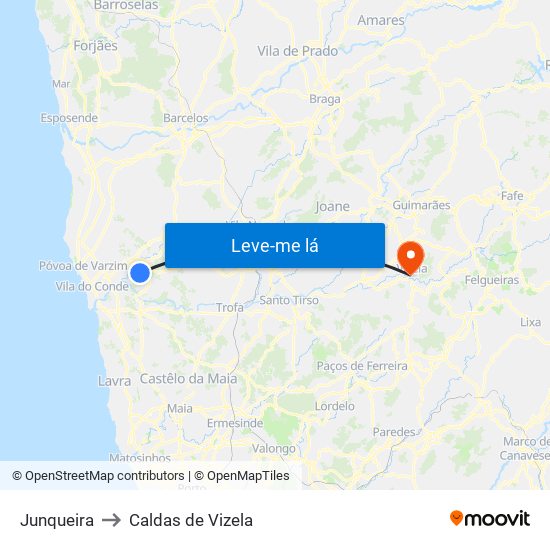 Junqueira to Caldas de Vizela map