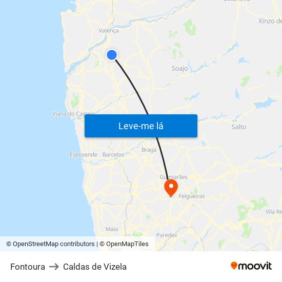 Fontoura to Caldas de Vizela map