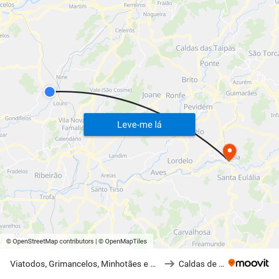Viatodos, Grimancelos, Minhotães e Monte de Fralães to Caldas de Vizela map